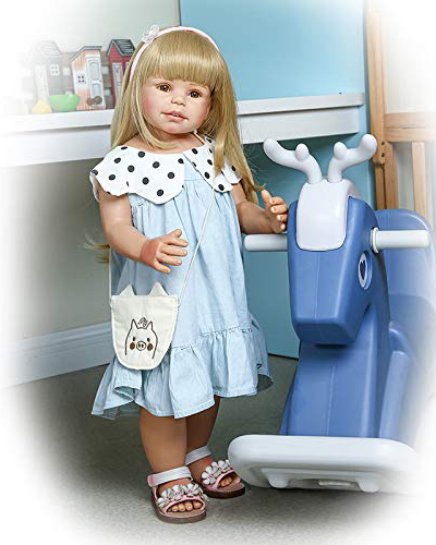 AngelBaby-Doll-Standing-For-Kids-Wear-Model 28 inch Reborn Toddlers Girls Blonde Long Hair Vinyl Full Body Reborn Baby Dolls Handmade Realistic Life Size Standing Children for Kids Wear Model