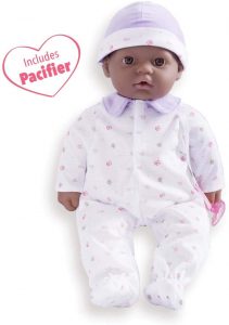 JC Toys Soft Body Baby Doll Removable Purple Outfit Hat and Pacifier