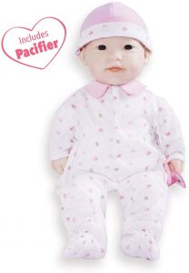 JC Toys Soft Body Baby Doll Removable Purple Outfit Hat and Pacifier