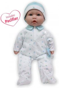 JC Toys Soft Body Baby Doll Removable Purple Outfit Hat and Pacifier