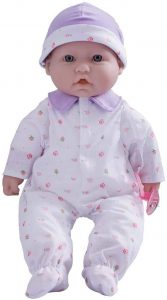 JC Toys Soft Body Baby Doll Removable Purple Outfit Hat and Pacifier