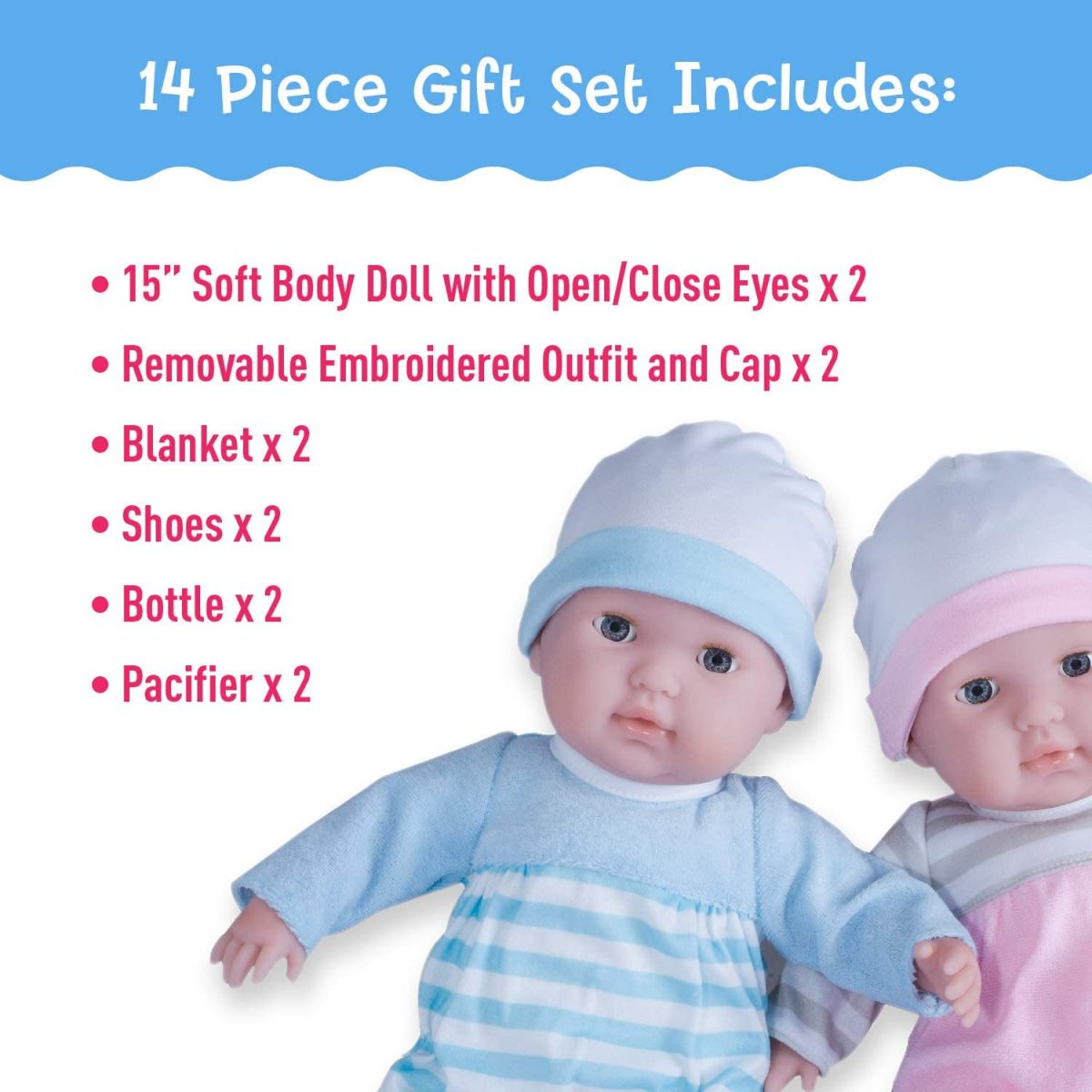 JC Toys - Berenguer Boutique with Bottle, Rattle, Pacifier & Accessories