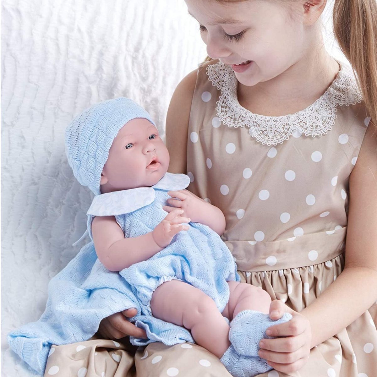JC Toys - La Newborn Comes With Blue Knit Outfit and Accessories