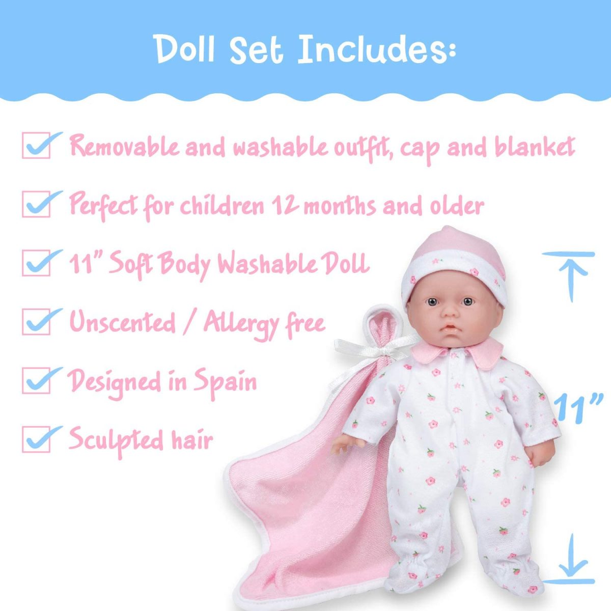 JC Toys - La Baby Removable Pink Outfit Hat & Blanket