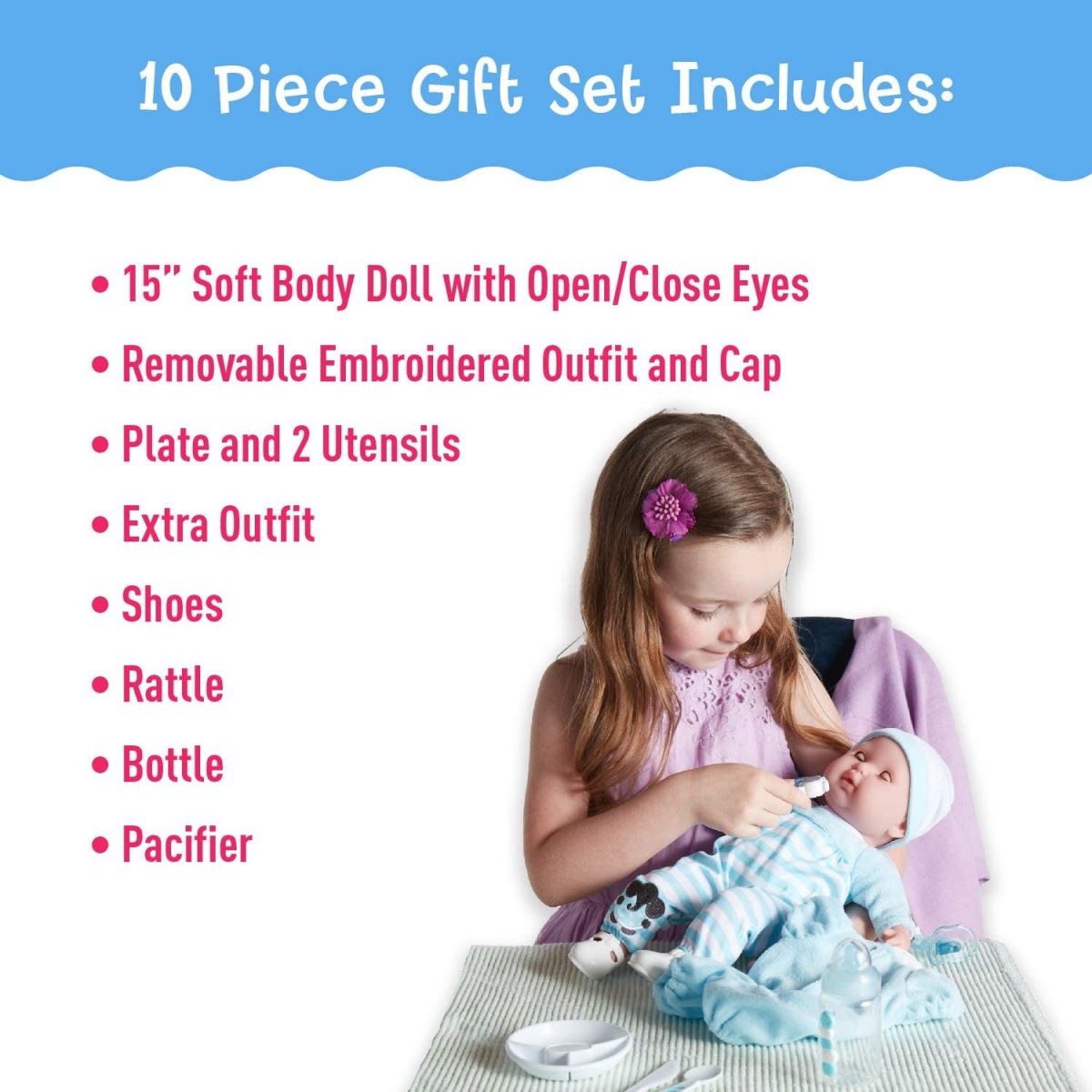 JC Toys - Berenguer Boutique with Bottle, Rattle, Pacifier & Accessories