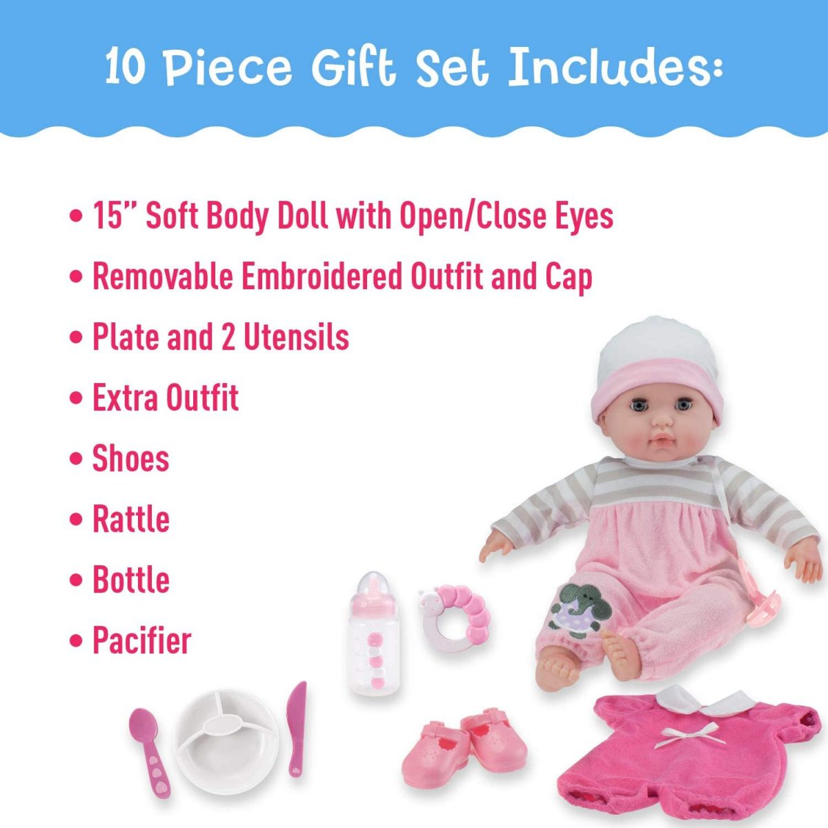 JC Toys - Berenguer Boutique with Bottle, Rattle, Pacifier & Accessories