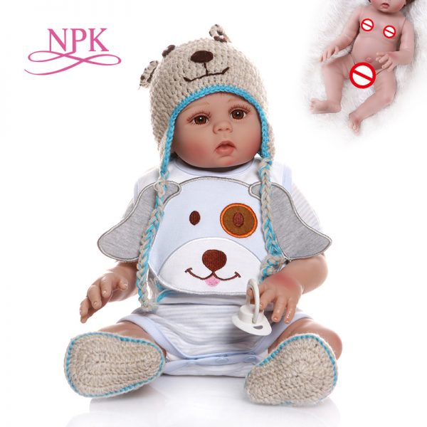 NPK 48CM Baby Doll Reborn Baby Boy Doll in Blue Dress