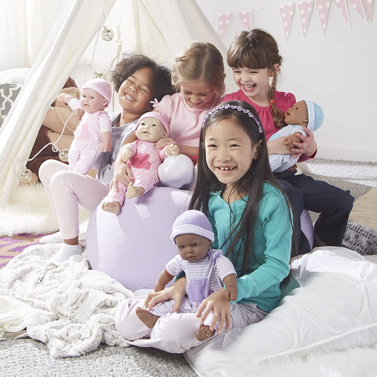 JC Toys Soft Body Baby Doll Removable Purple Outfit Hat and Pacifier